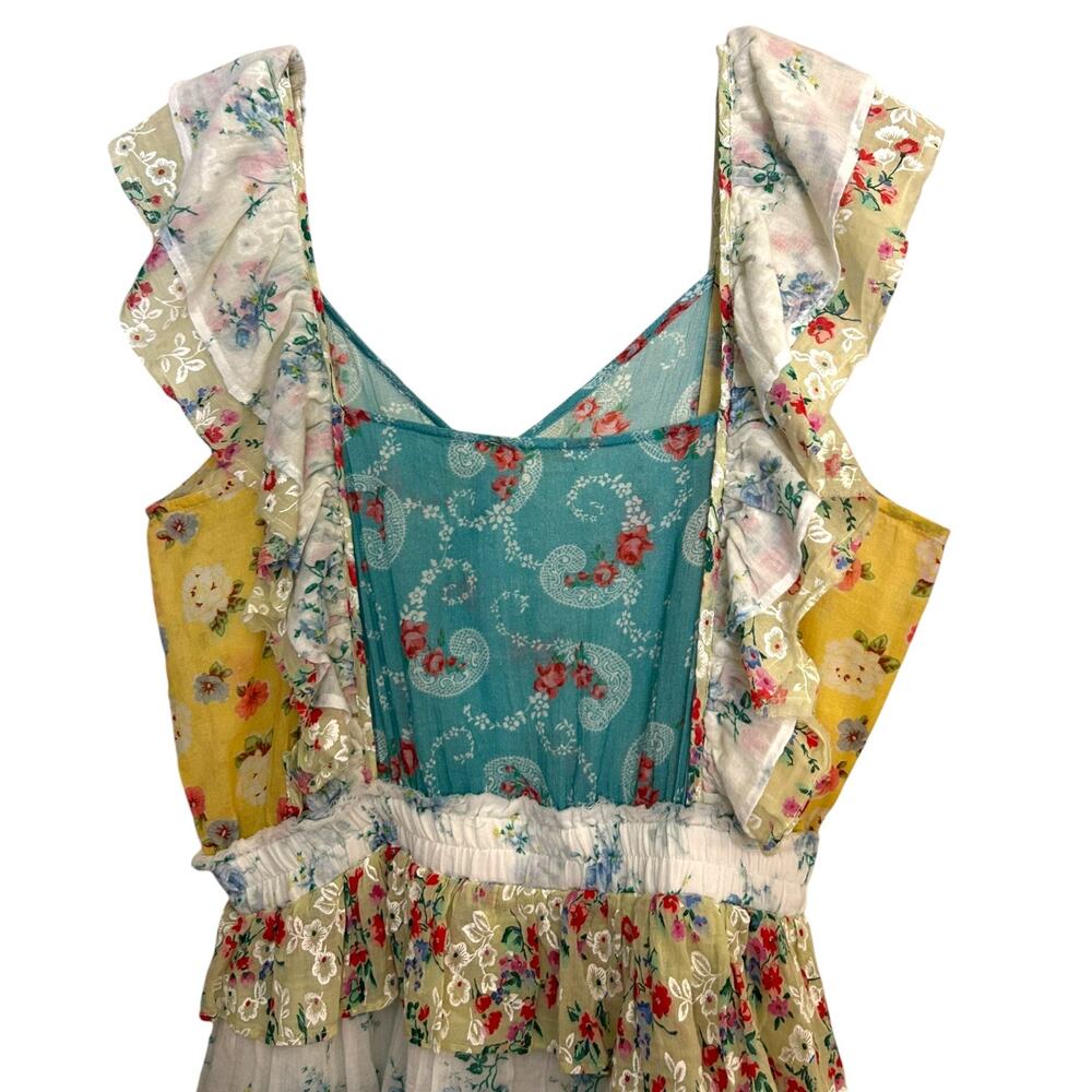 LoveShackFancy Women's ‘Phyllis’ Mini Dress, Floral Ruffled Patchwork, Large - Picture 7 of 9